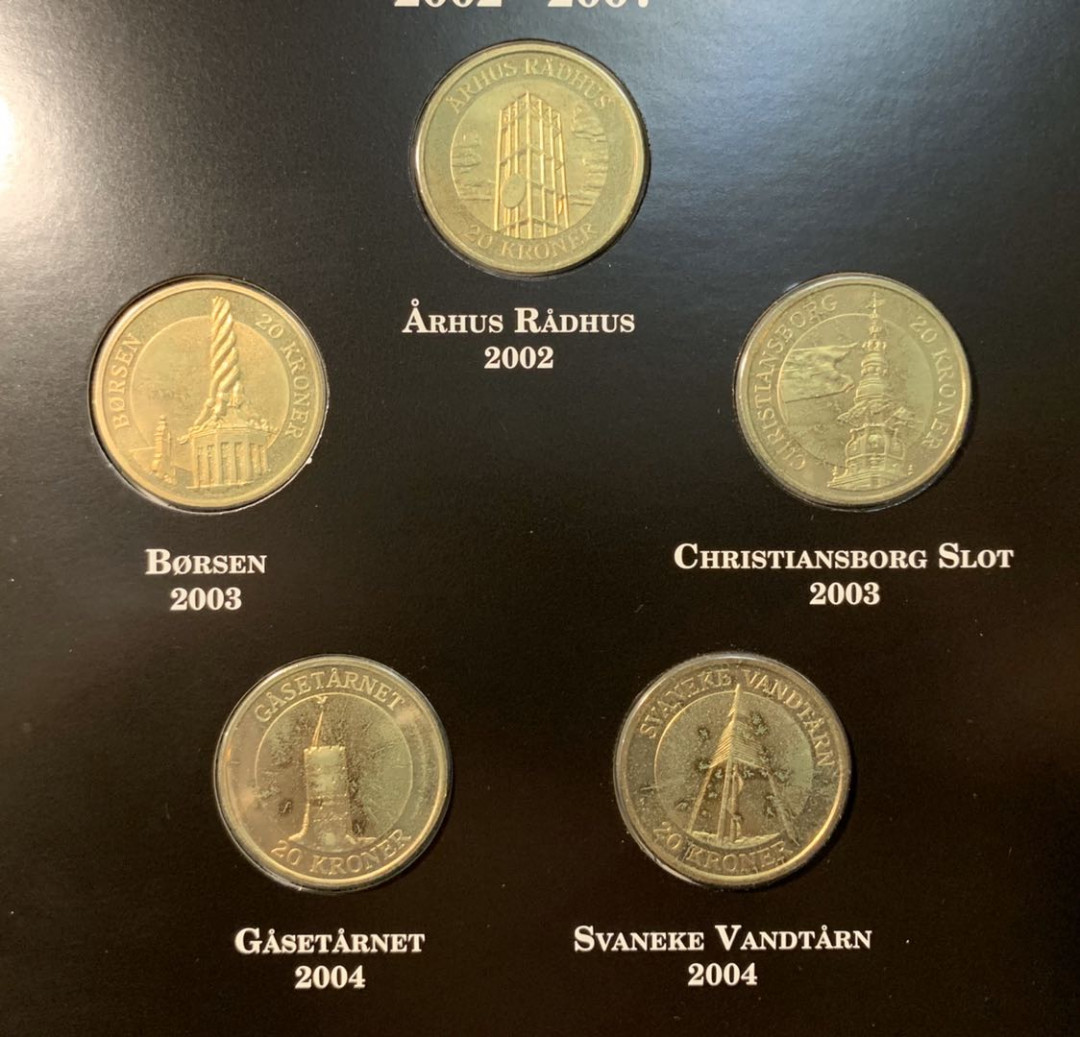 紫瑗钱币—微拍第五期  丹麦 2002—07年 20克朗纪念币 10枚全 原厂卡 少见