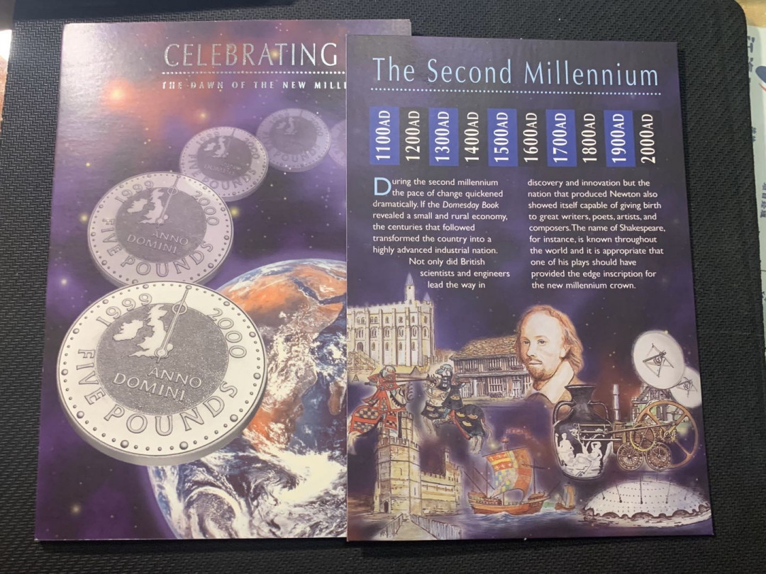 紫瑗钱币—微拍第五期  英国 2000年 千禧年 5磅 纪念银币 原厂卡装