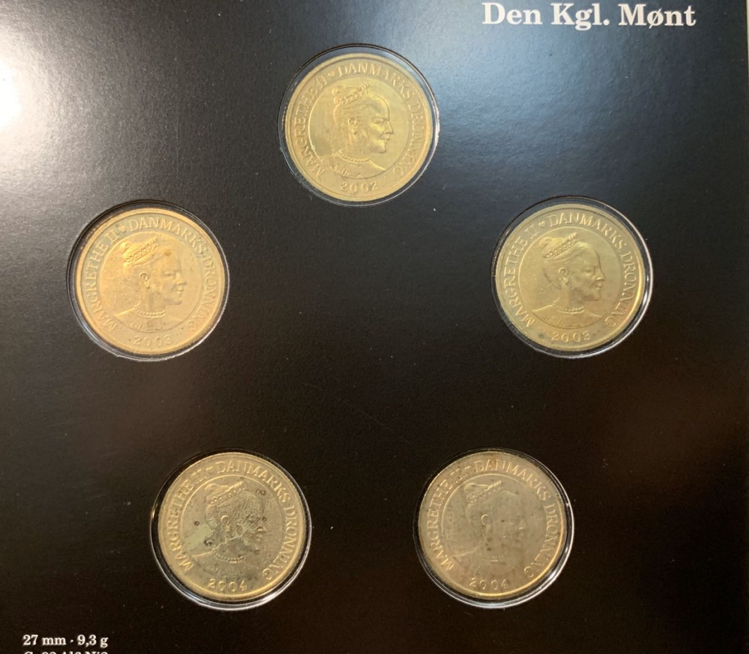 紫瑗钱币—微拍第五期  丹麦 2002—07年 20克朗纪念币 10枚全 原厂卡 少见