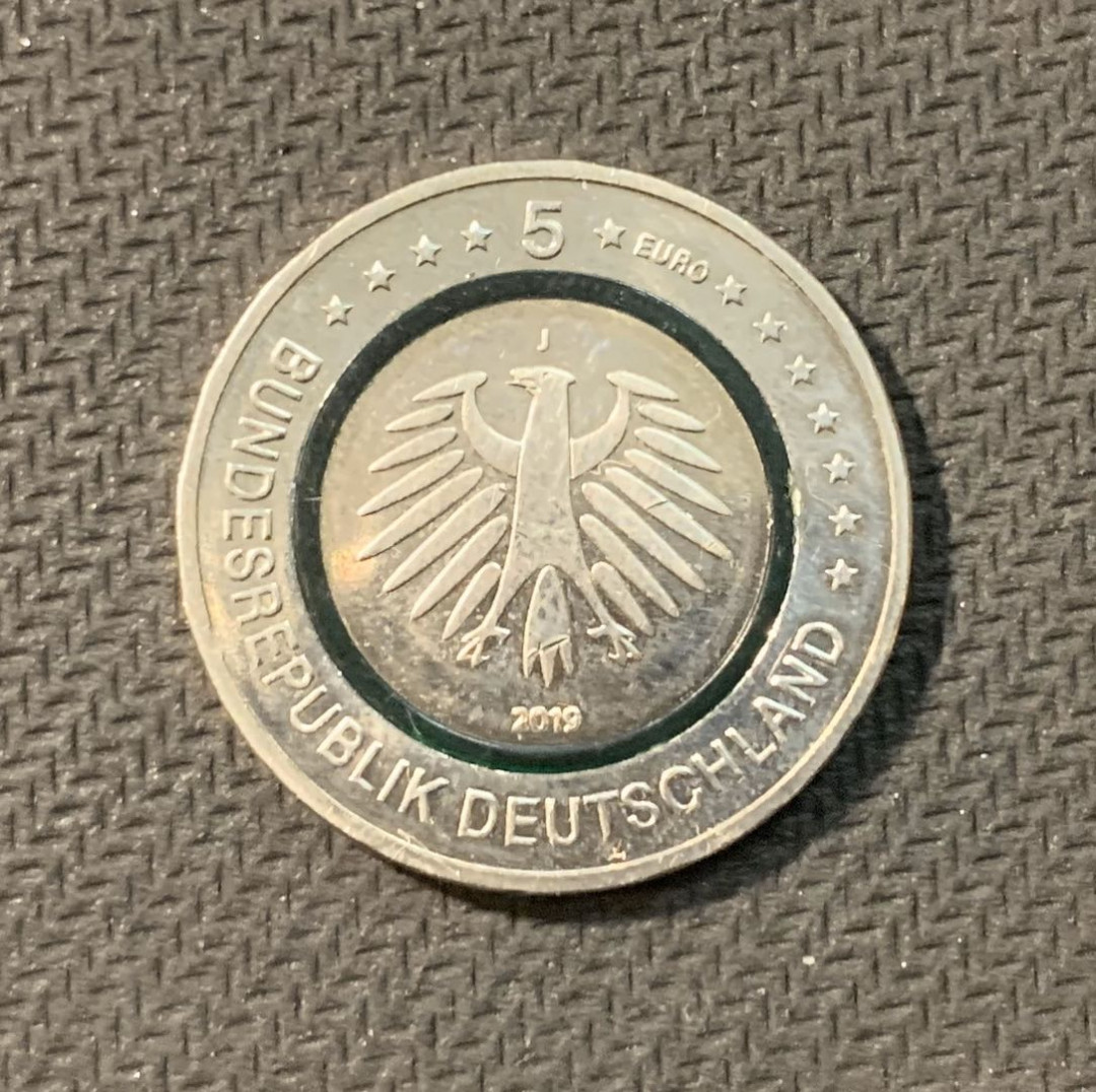紫瑗钱币—微拍第五期  德国 2019年 地球气候带 绿色温带 5欧元 夜光纪念币