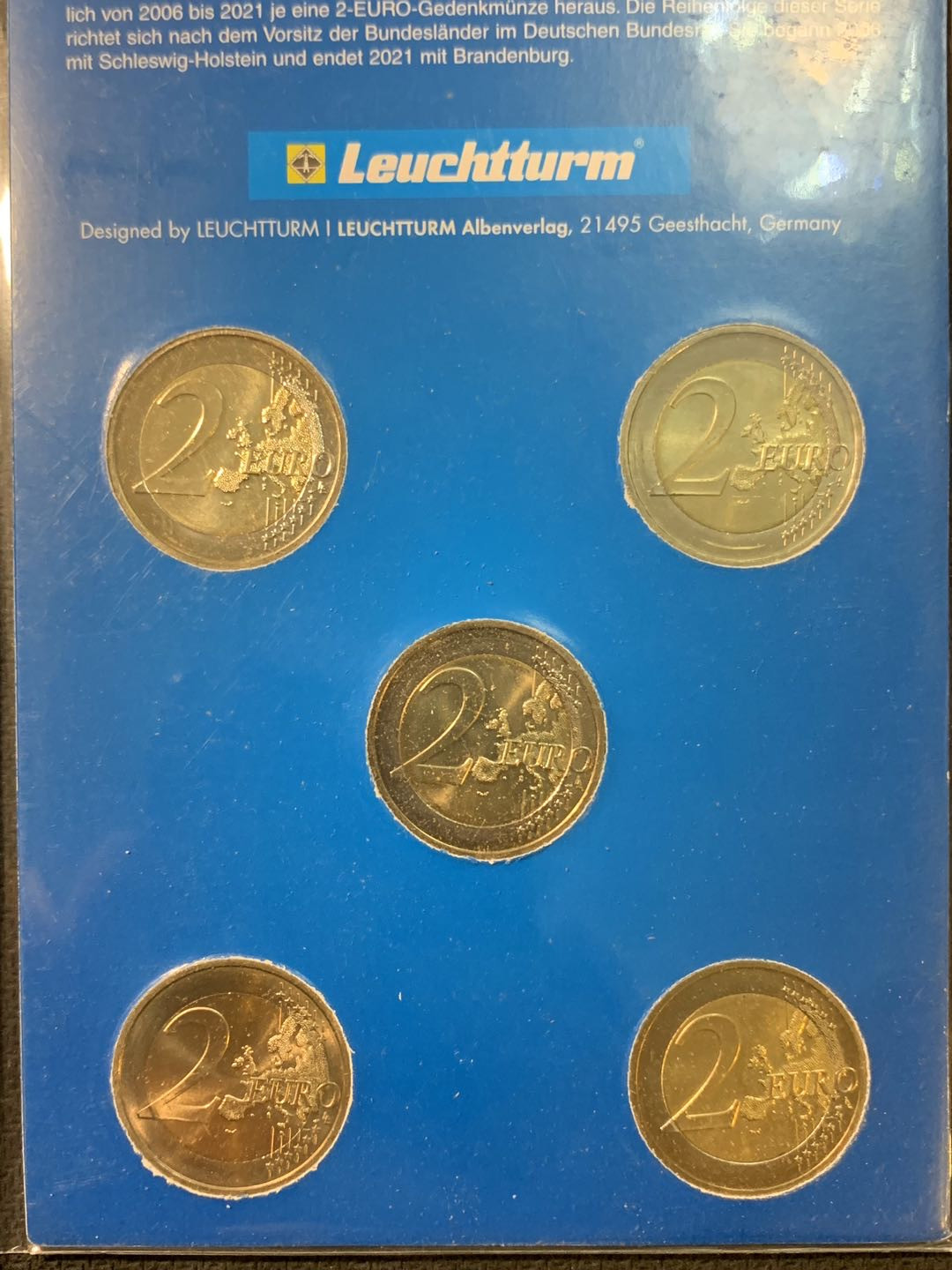 紫瑗钱币—微拍第五期  德国 2015年 法兰克福圣保罗教堂 2欧元 5个厂标 卡装