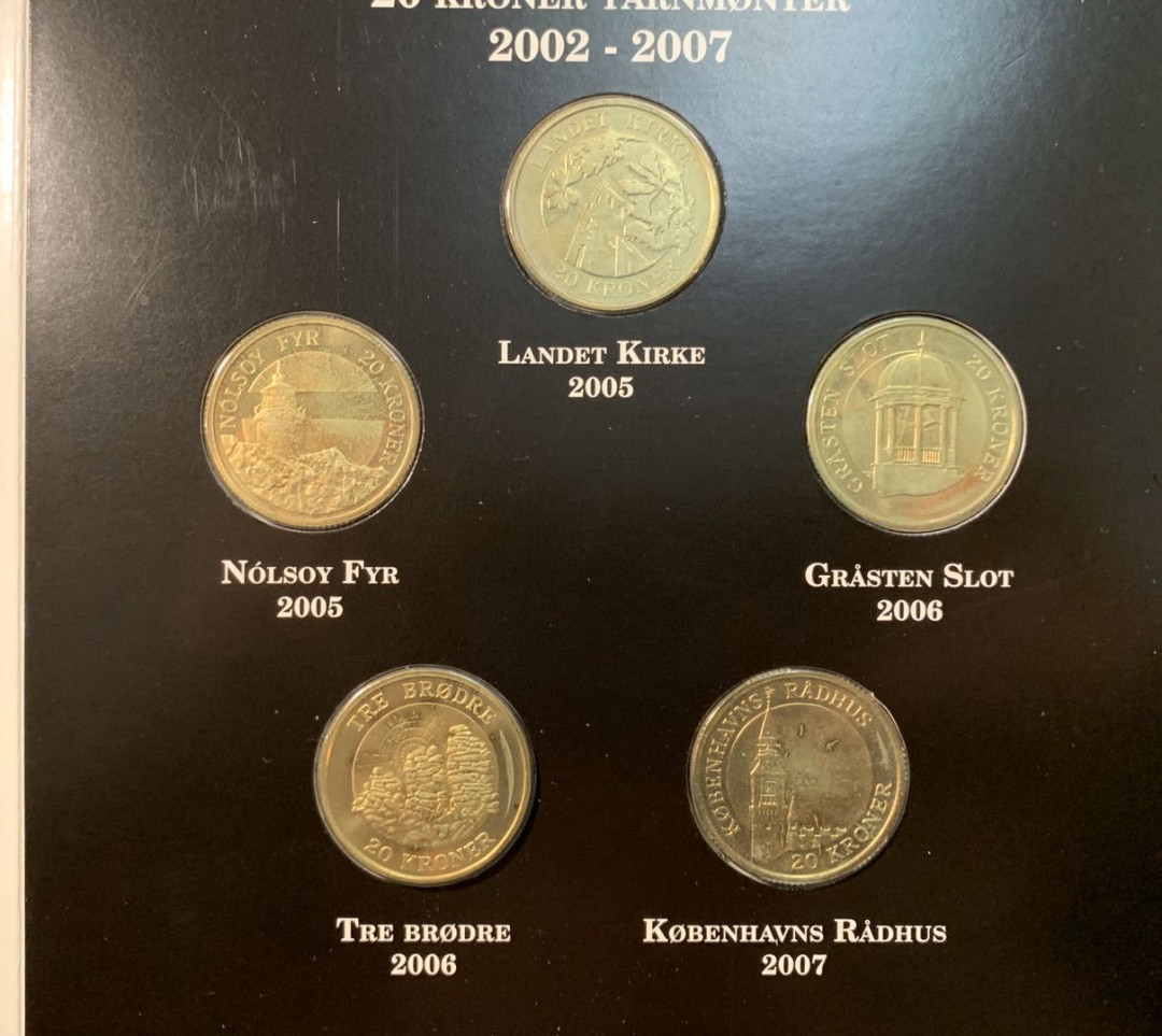 紫瑗钱币—微拍第五期  丹麦 2002—07年 20克朗纪念币 10枚全 原厂卡 少见