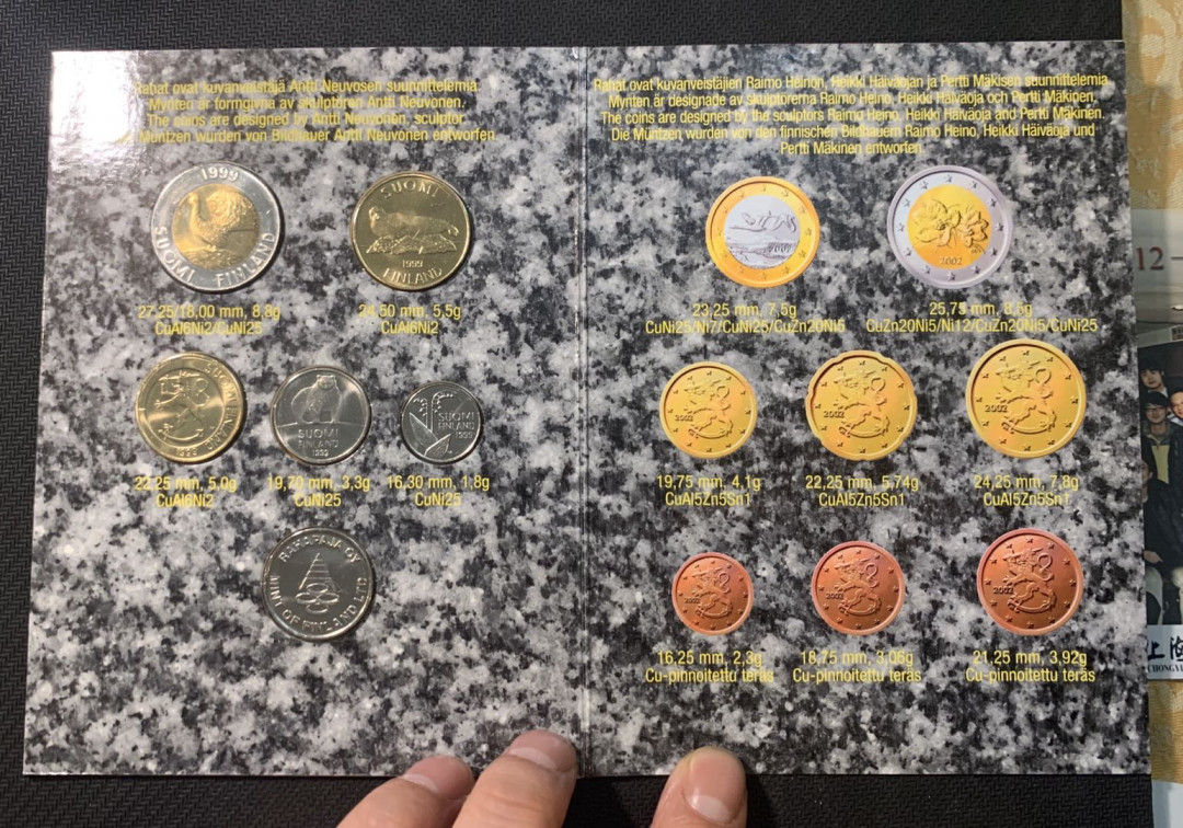 紫瑗钱币—微拍第五期  芬兰 1999年 第一种 5枚套 原厂卡装