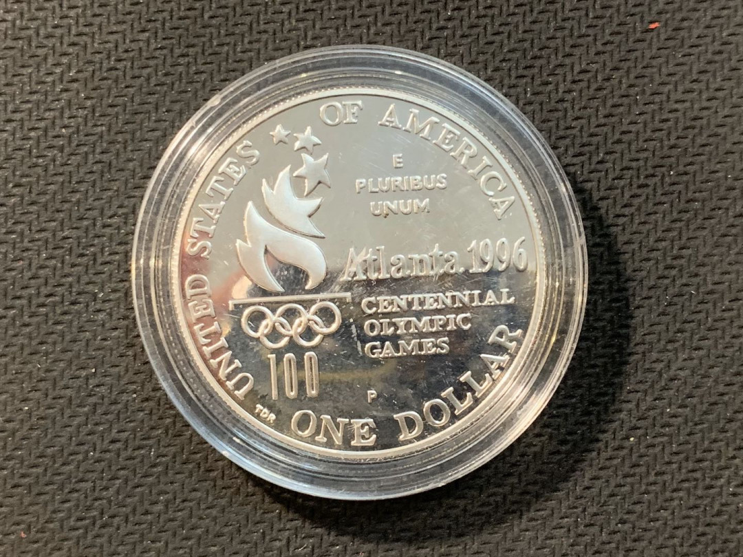 紫瑗钱币—微拍第五期  美国 1996年 亚特兰大奥运会 1元 乒乓球 精制 银币
