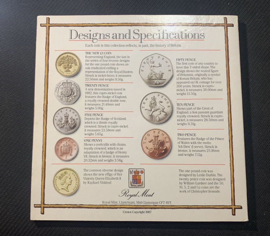紫瑗钱币—微拍第五期  英国 1987年 1便士—1磅 7枚套 原厂卡装