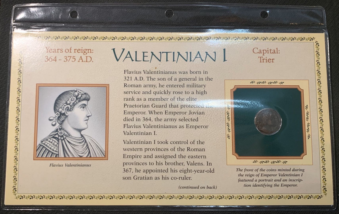 紫瑗钱币—微拍第五期  罗马帝国 瓦伦提尼安时期 铜币一枚 带册