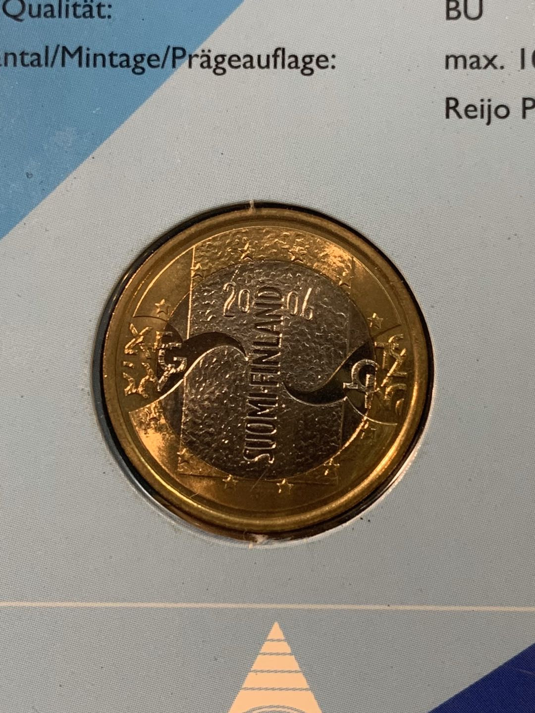 紫瑗钱币—微拍第五期  芬兰 2006年 轮值主席国 5欧元 双色币 原厂卡装