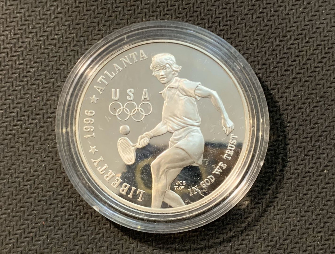 紫瑗钱币—微拍第五期  美国 1996年 亚特兰大奥运会 1元 乒乓球 精制 银币
