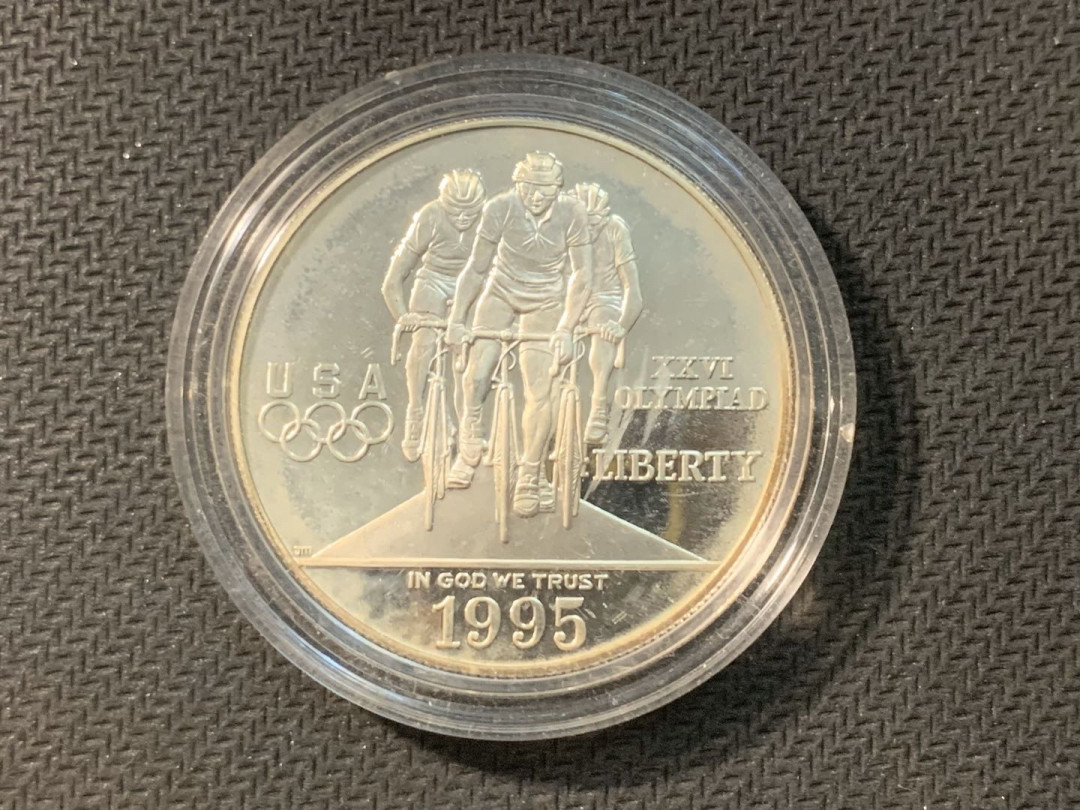 紫瑗钱币—微拍第五期  美国 1995年 亚特兰大奥运会  1元 自行车 精制 银币 