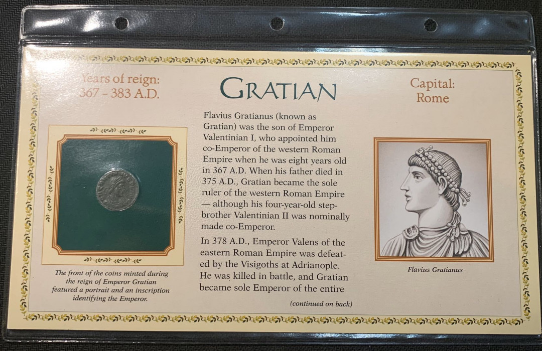 紫瑗钱币—微拍第五期  西罗马 格拉提安 （359—383年） 铜币 一枚 带册