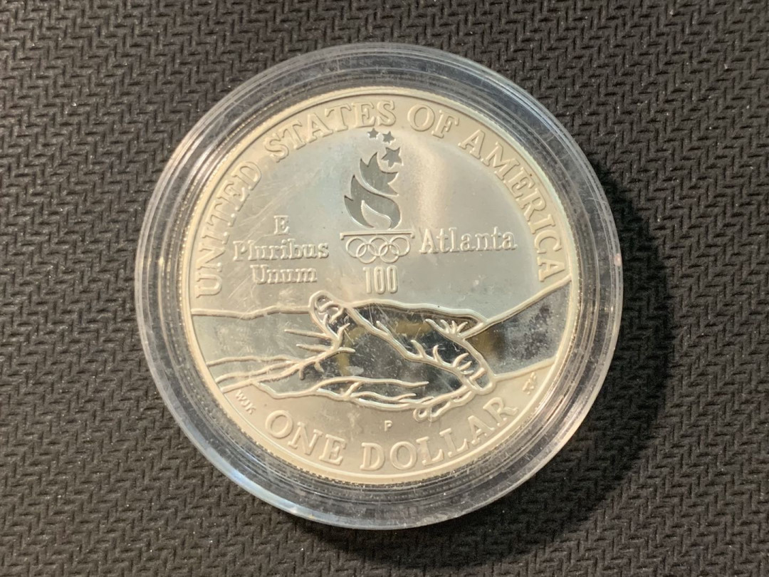紫瑗钱币—微拍第五期  美国 1995年 亚特兰大奥运会  1元 自行车 精制 银币 