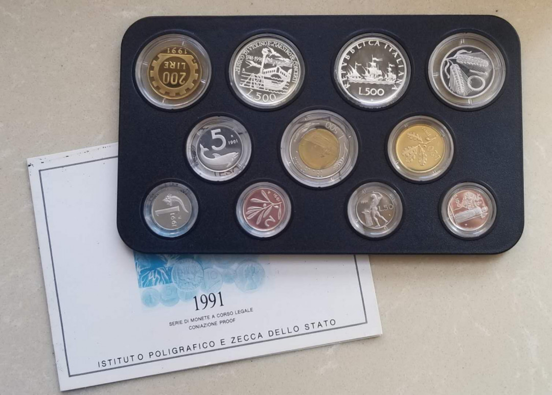 【币观天下】第九十三期钱币拍卖 意大利1991年mint set套币11枚【精制】