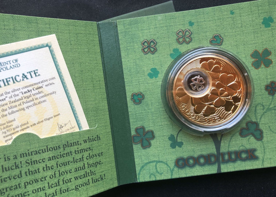 【币观天下】第九十三期钱币拍卖 【纽埃】纽埃幸运系列四叶草镀金银币