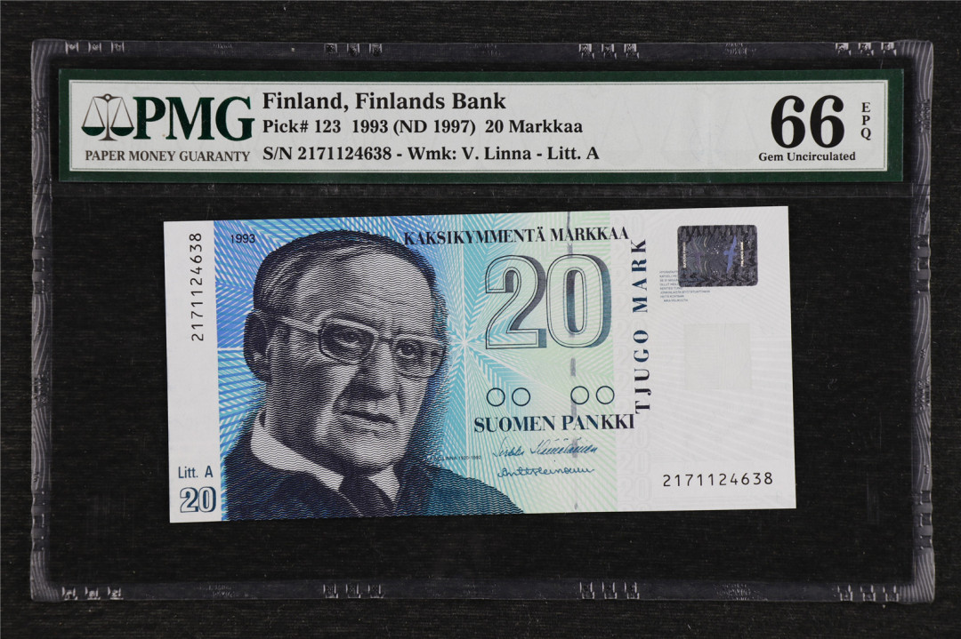 亘邦收藏拍卖第二期 1993年 芬兰 20马克 PMG66EPQ 2171124638