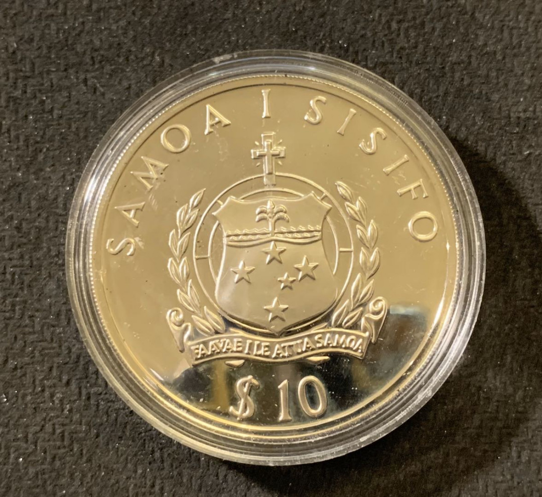 紫瑗钱币—微拍第六期  外国现代银币场 萨摩亚 1991年  标枪 10元 31.47克 0.925银