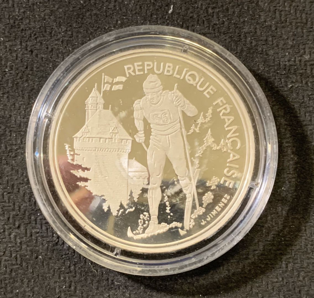 紫瑗钱币—微拍第六期  外国现代银币场 法国 1991年 越野滑雪 100法郎 22.2克 0.9银 精制