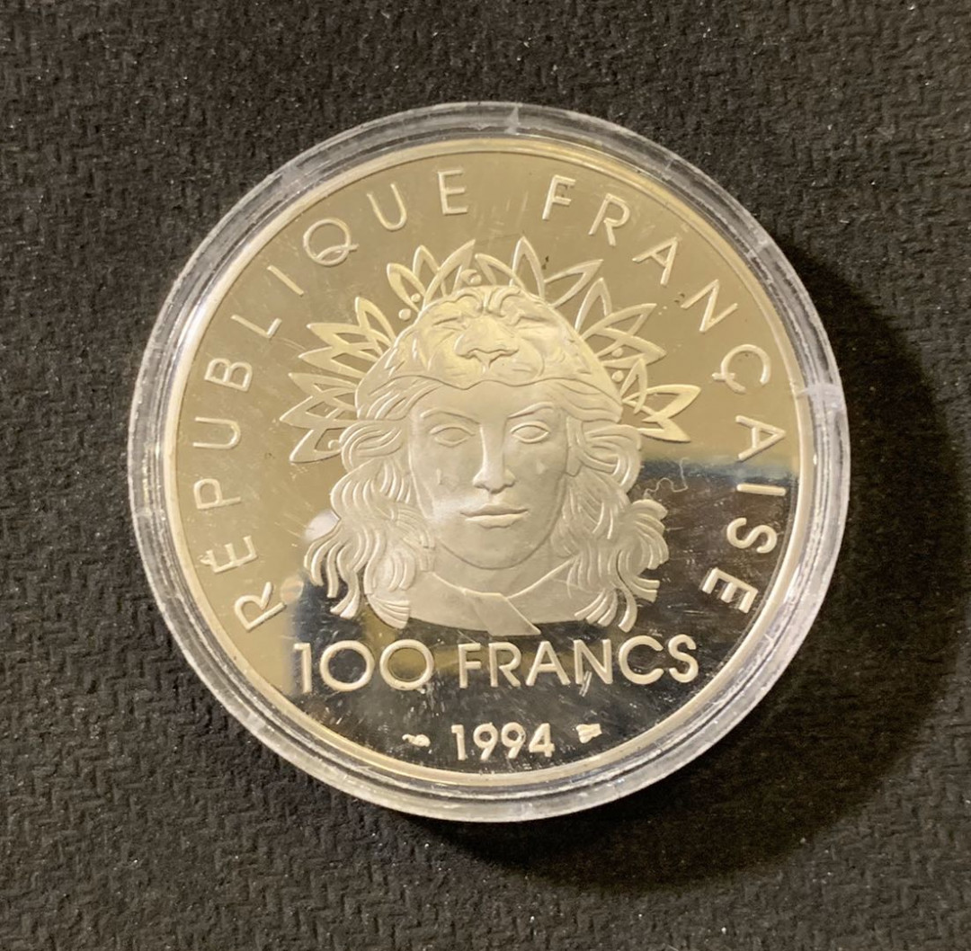 紫瑗钱币—微拍第六期  外国现代银币场 法国 1994年 标枪 100法郎 33.63克 0.925银 精制