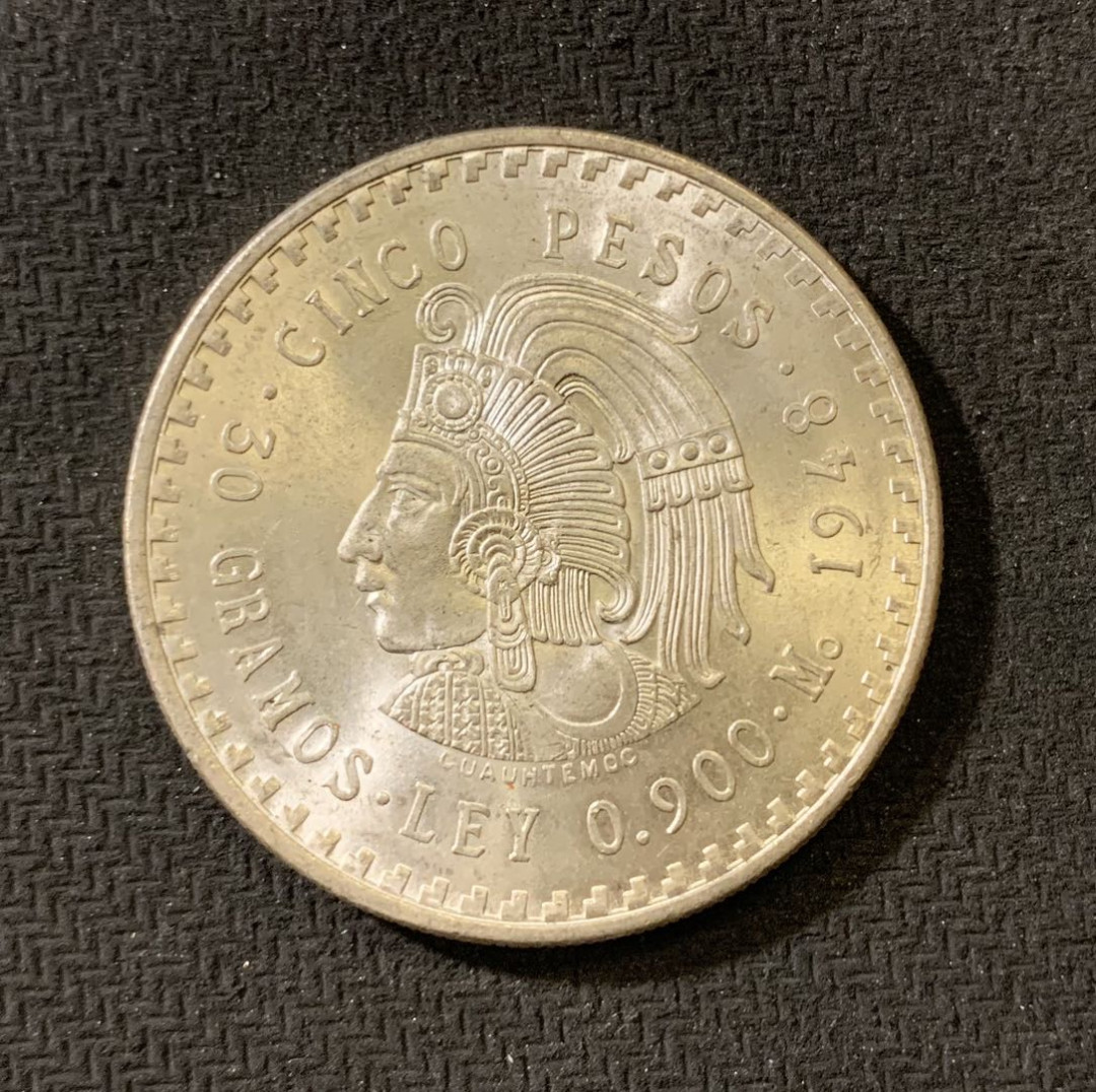 紫瑗钱币—微拍第六期  外国现代银币场 墨西哥 1948年 印第安人 5比索  30克 0.9银