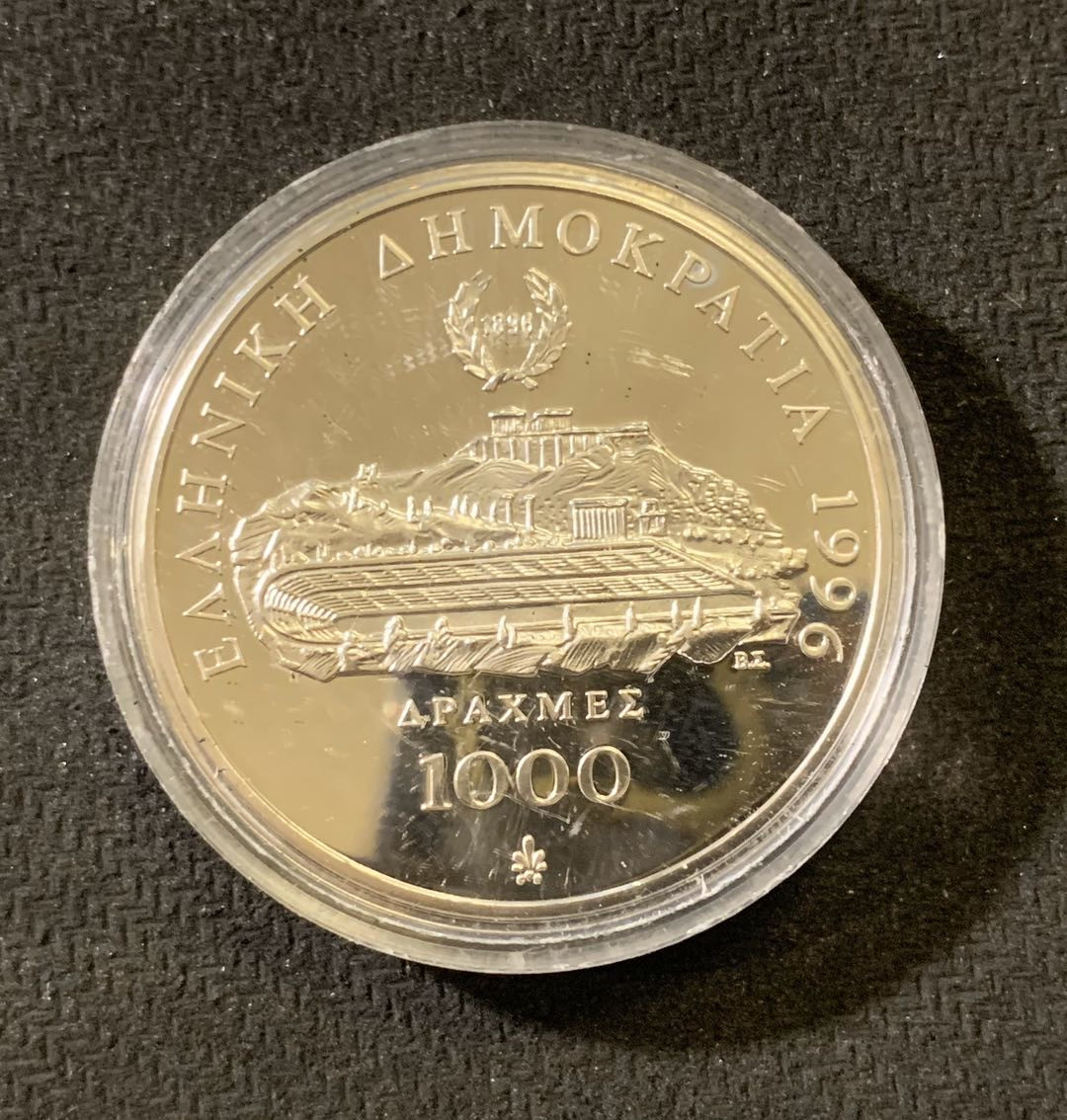 紫瑗钱币—微拍第六期  外国现代银币场 希腊 1996年 摔跤 1000德拉克马 银币 33.7克 0925银
