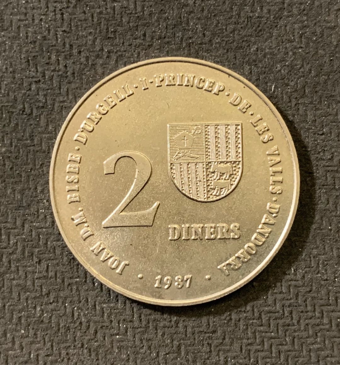 紫瑗钱币—微拍第六期  外国现代银币场 安道尔 1987年 滑雪 2第纳尔 镍币