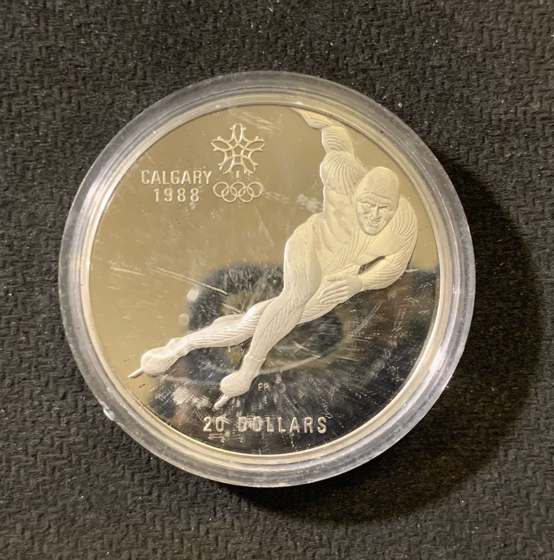 紫瑗钱币—微拍第六期  外国现代银币场 加拿大 1985年 速度滑雪 20元 银币 34.1克 0925银 精制