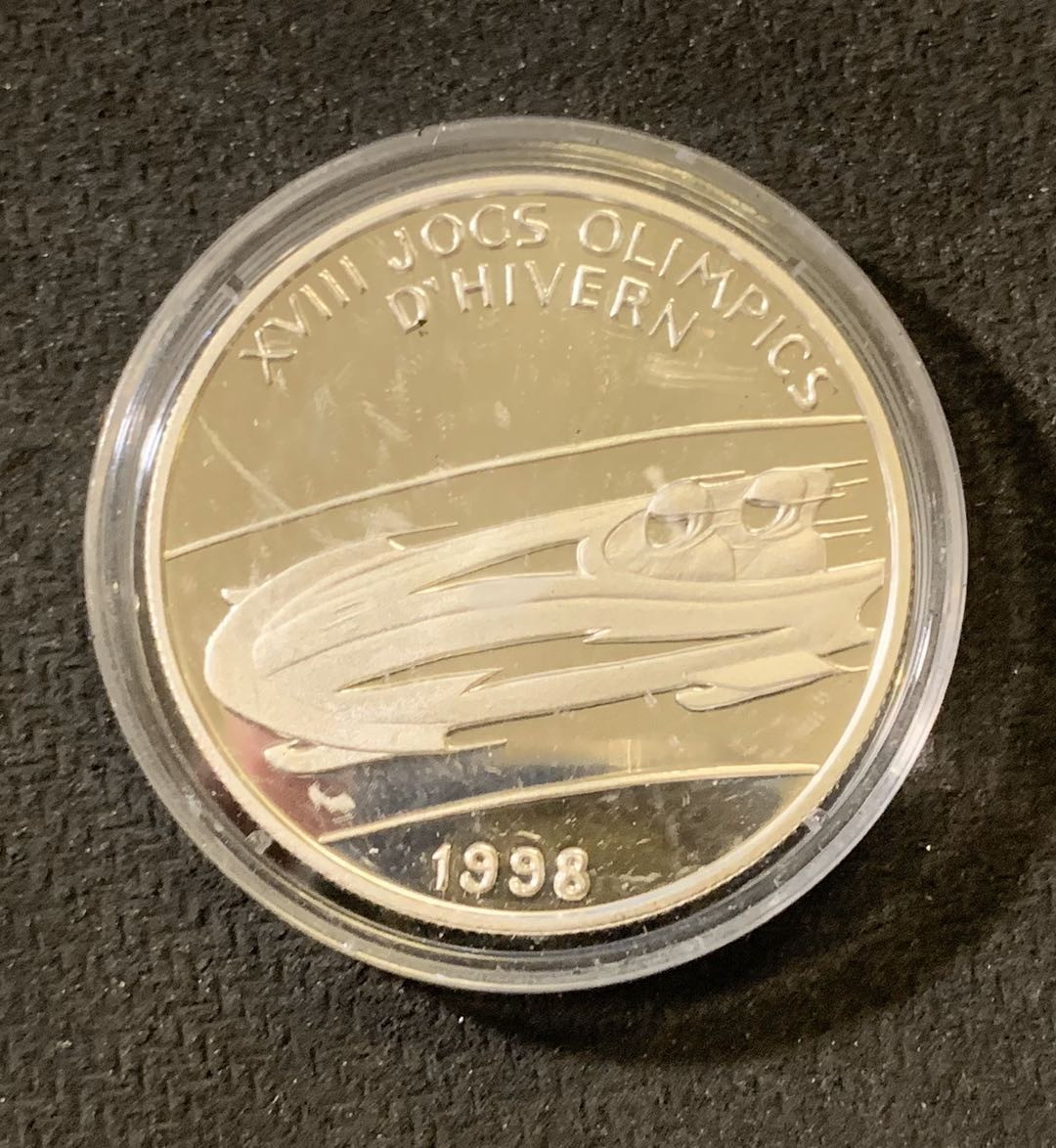 紫瑗钱币—微拍第六期  外国现代银币场 安道尔 1997年 速度雪橇 2第纳尔 20克 0.925银 精制