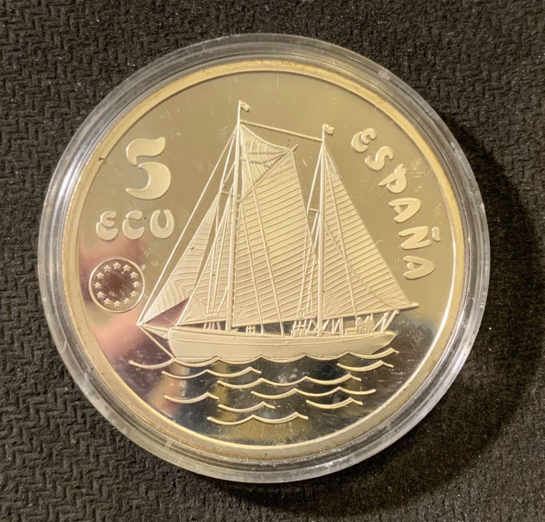 紫瑗钱币—微拍第六期  外国现代银币场 西班牙 1993年 国王 5埃局 33.62克  0.999银