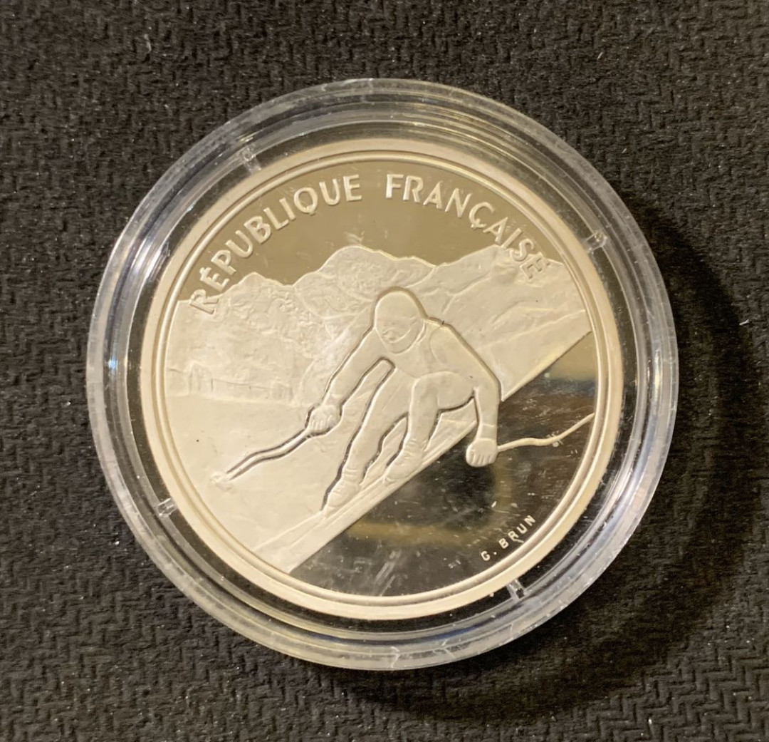 紫瑗钱币—微拍第六期  外国现代银币场 法国 1989年 障碍滑雪 100法郎 22.2克 0.9银 精制