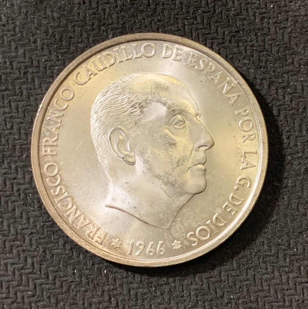 紫瑗钱币—微拍第六期  外国现代银币场 西班牙 1966年 佛朗哥 100比塞塔  19克 0.9银