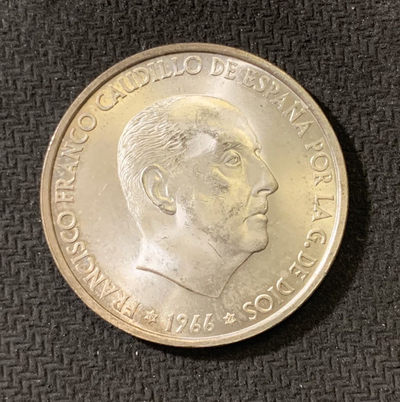 紫瑗钱币—微拍第六期  外国现代银币场 - 西班牙 1966年 佛朗哥 100比塞塔  19克 0.9银