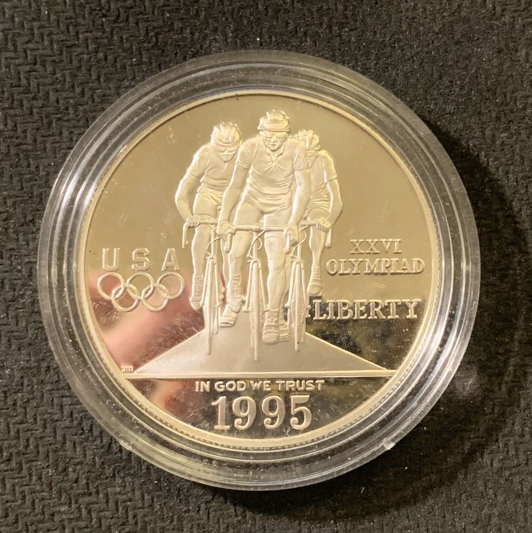 紫瑗钱币—微拍第六期  外国现代银币场 美国 1995年 亚特兰大奥运会 自行车  1元  26.73克 0.9银
