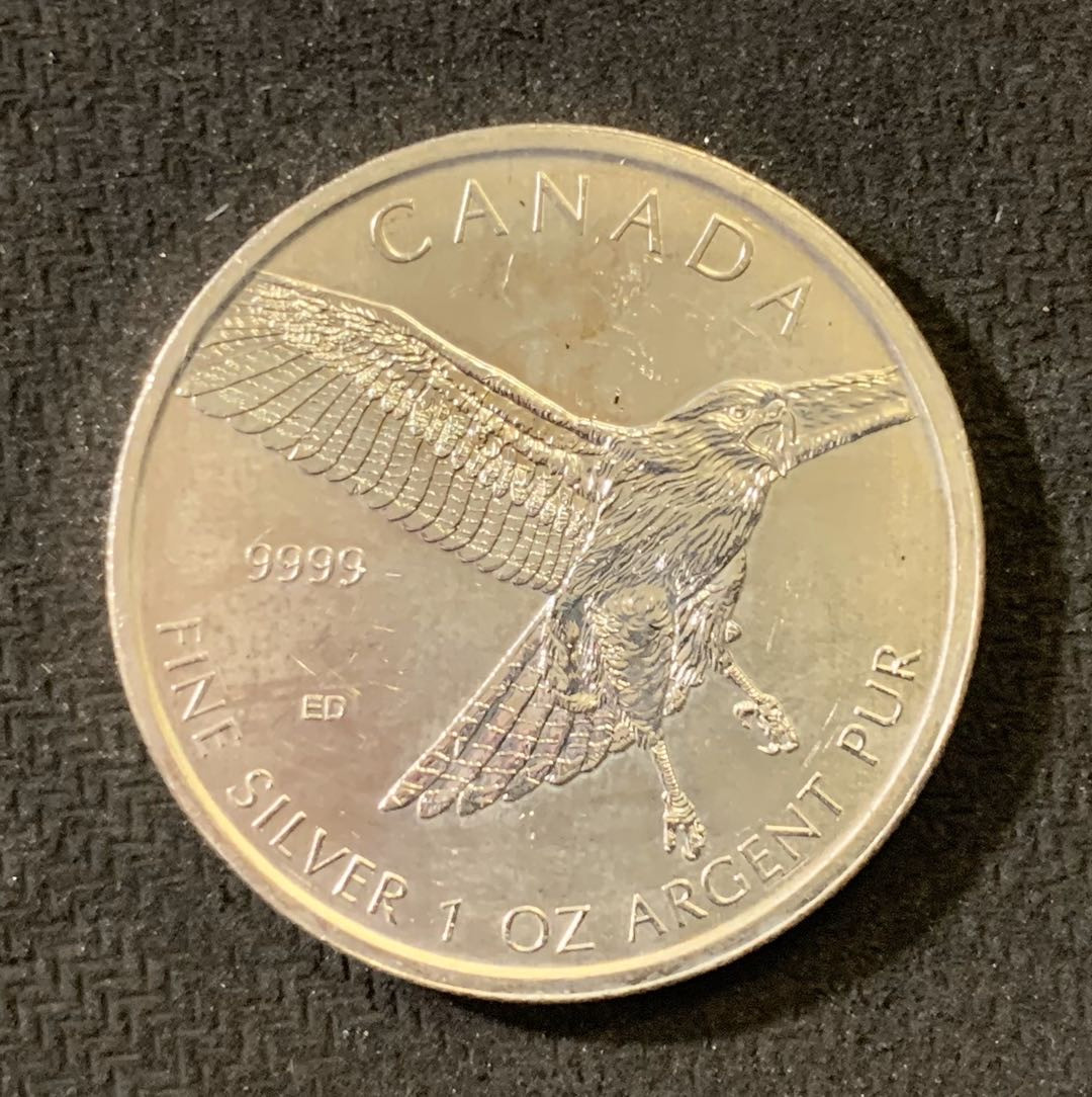 紫瑗钱币—微拍第六期  外国现代银币场 加拿大 2015年 猎隼 5元 31.1克 0.9999银