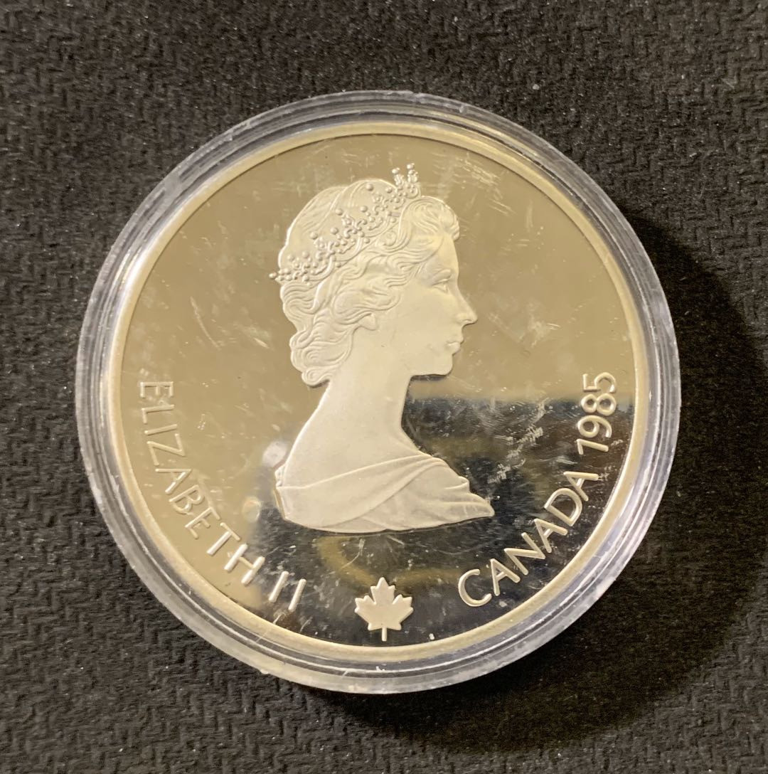 紫瑗钱币—微拍第六期  外国现代银币场 加拿大 1985年 速度滑雪 20元 银币 34.1克 0925银 精制