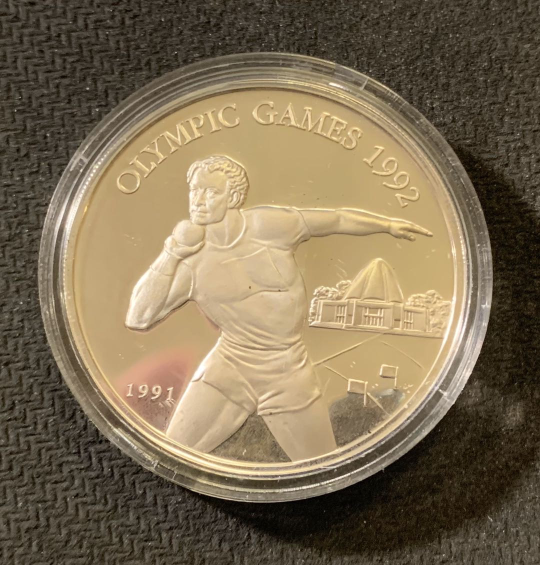 紫瑗钱币—微拍第六期  外国现代银币场 萨摩亚 1991年  铅球 10元 31.47克 0.925银