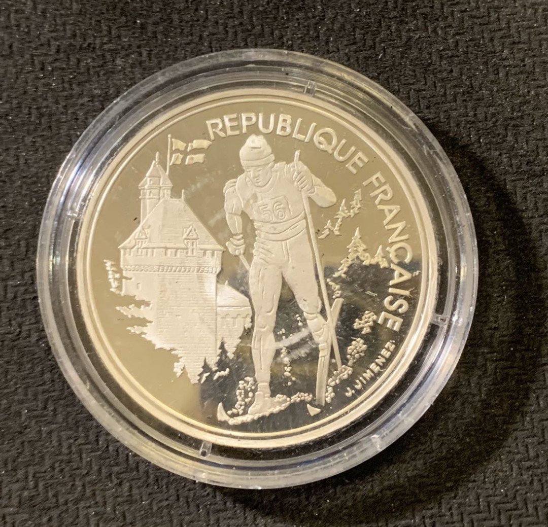 紫瑗钱币—微拍第六期  外国现代银币场 法国 1991年 越野滑雪 100法郎 22.2克 0.9银 精制