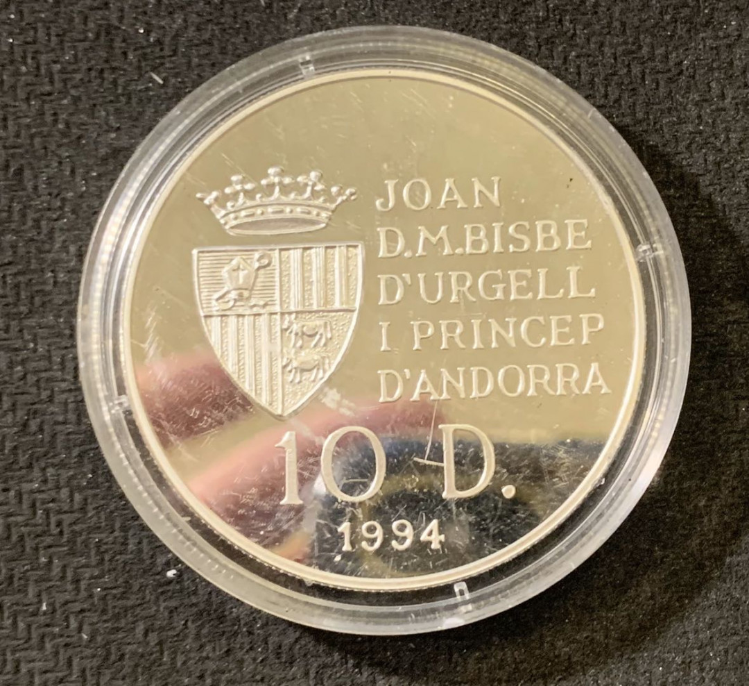 紫瑗钱币—微拍第六期  外国现代银币场 安道尔 1994年 自行车 10第纳尔  31.47克 0.925银