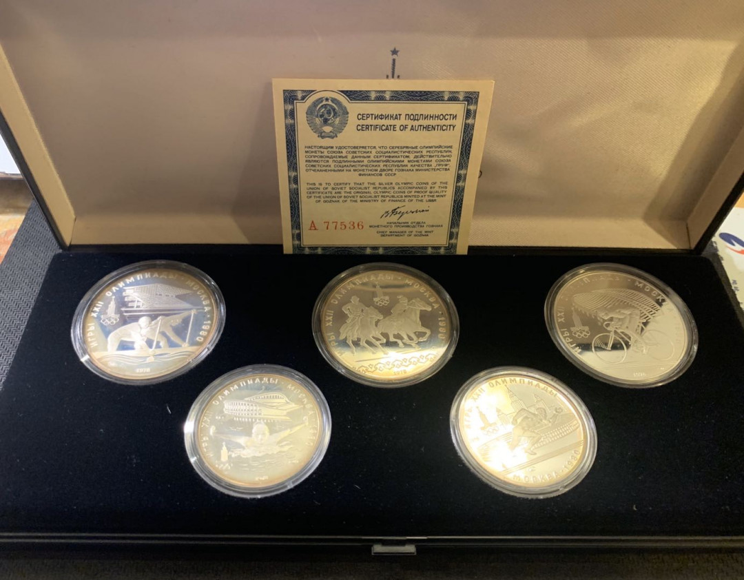 紫瑗钱币—微拍第六期  外国现代银币场 苏联 1978年 莫斯科奥运会 5枚套 纯银4盎司 银币 精制（原盒证书）