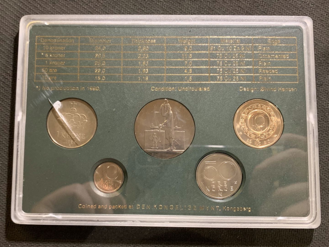 紫瑗钱币—微拍第七期   挪威 1990年 10欧尔—10克朗 5枚套 原厂盒 