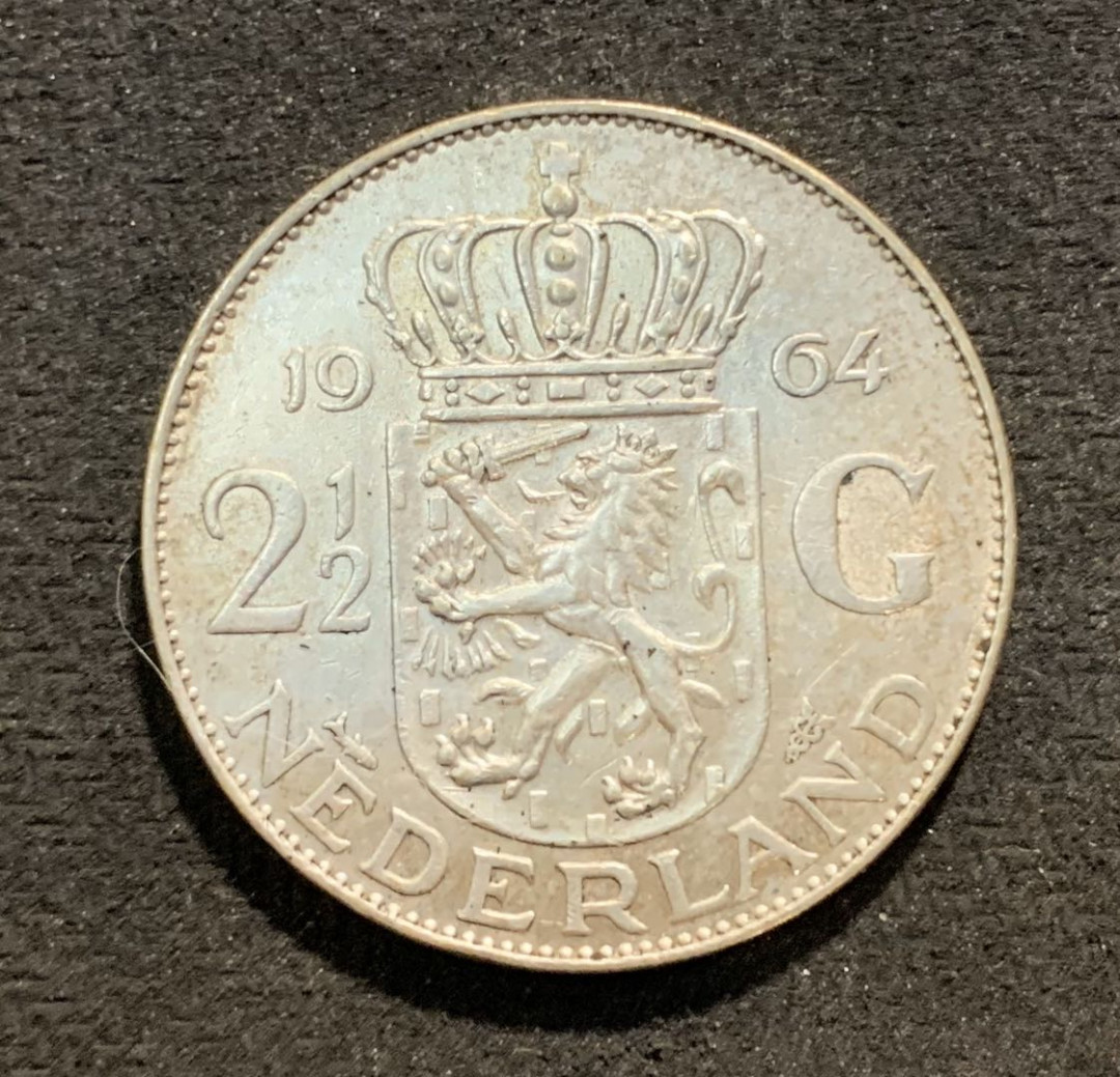 紫瑗钱币—微拍第七期   荷兰 1964年 2.5盾 15克 0.72银