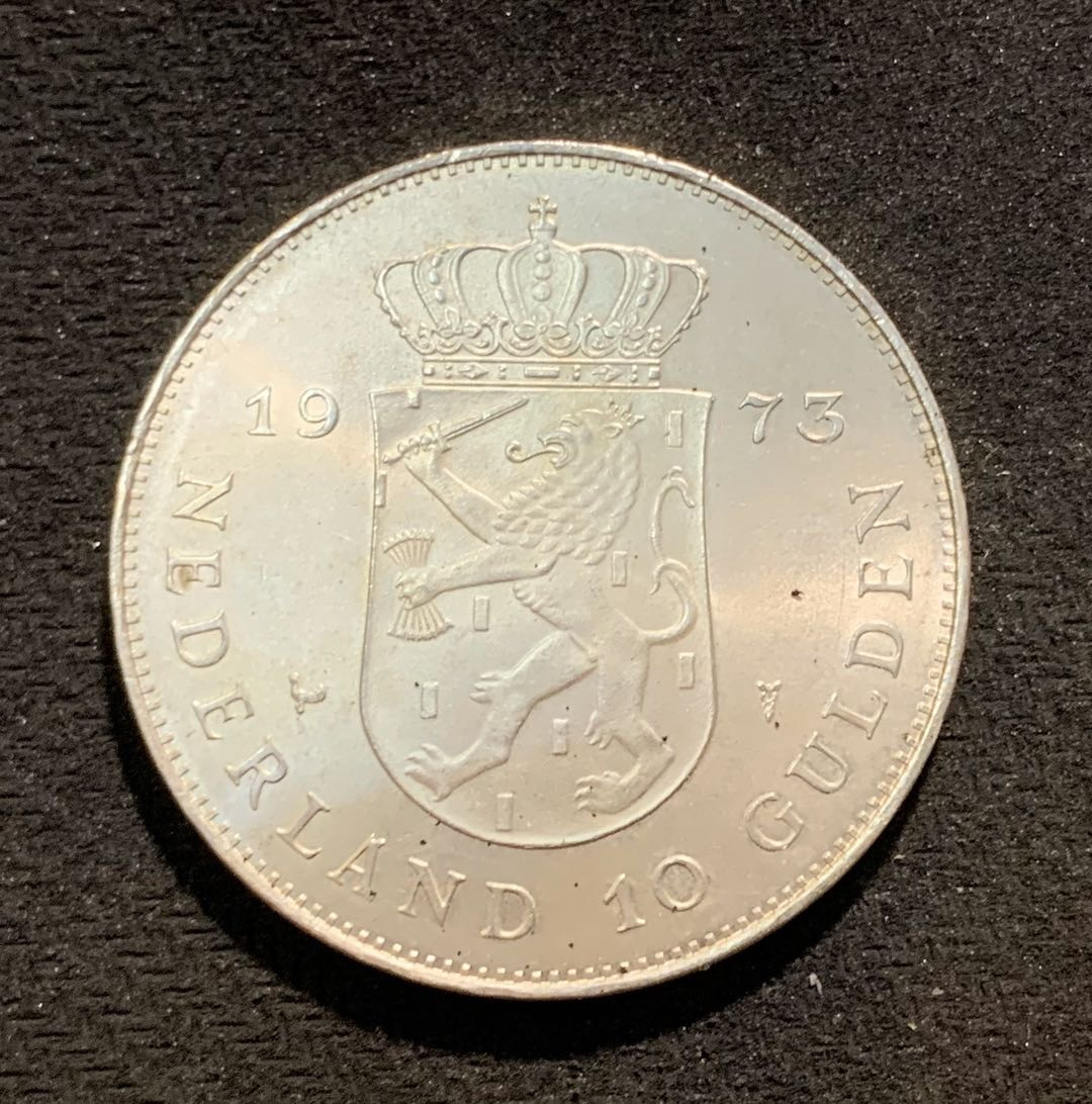 紫瑗钱币—微拍第七期   荷兰 1973年 朱莉安女王 10盾 25克 0.72银