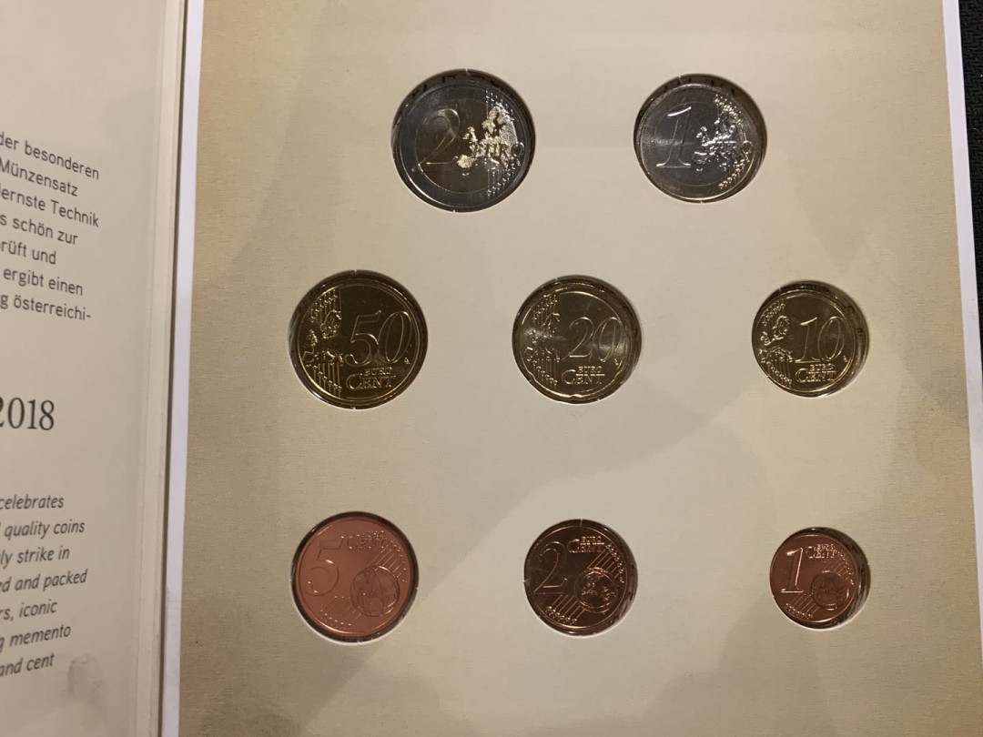 紫瑗钱币—微拍第七期   奥地利 2018年 1欧分—2欧元 建国100周年2欧纪念币 原厂卡