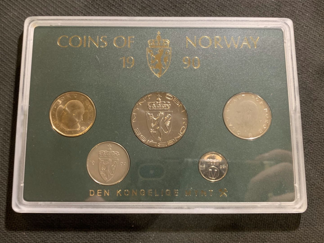 紫瑗钱币—微拍第七期   挪威 1990年 10欧尔—10克朗 5枚套 原厂盒 