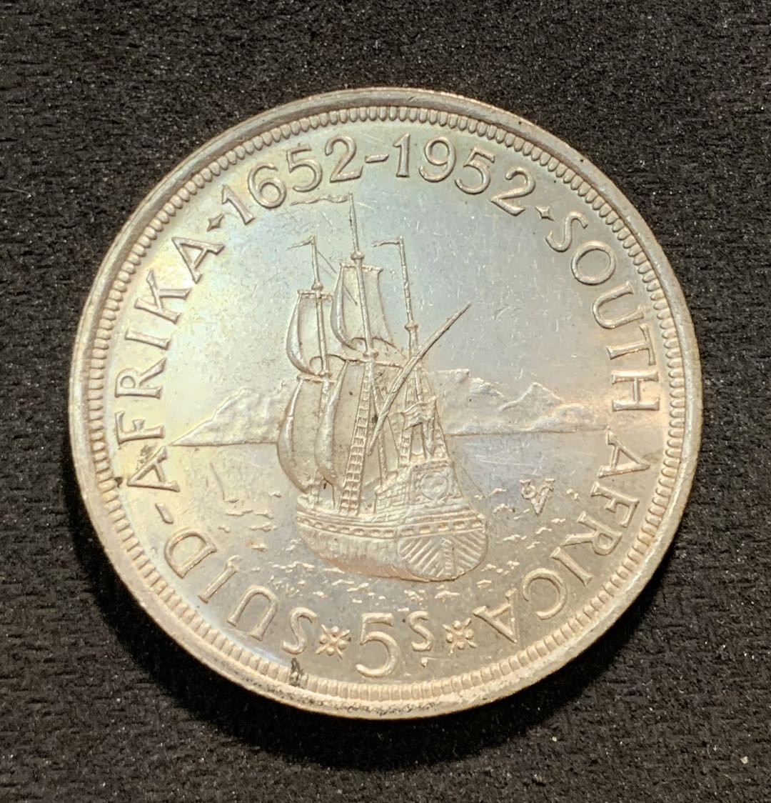 紫瑗钱币—微拍第七期   南非 1952年 乔治6世 发现开普敦 5先令 28.28 0.5银