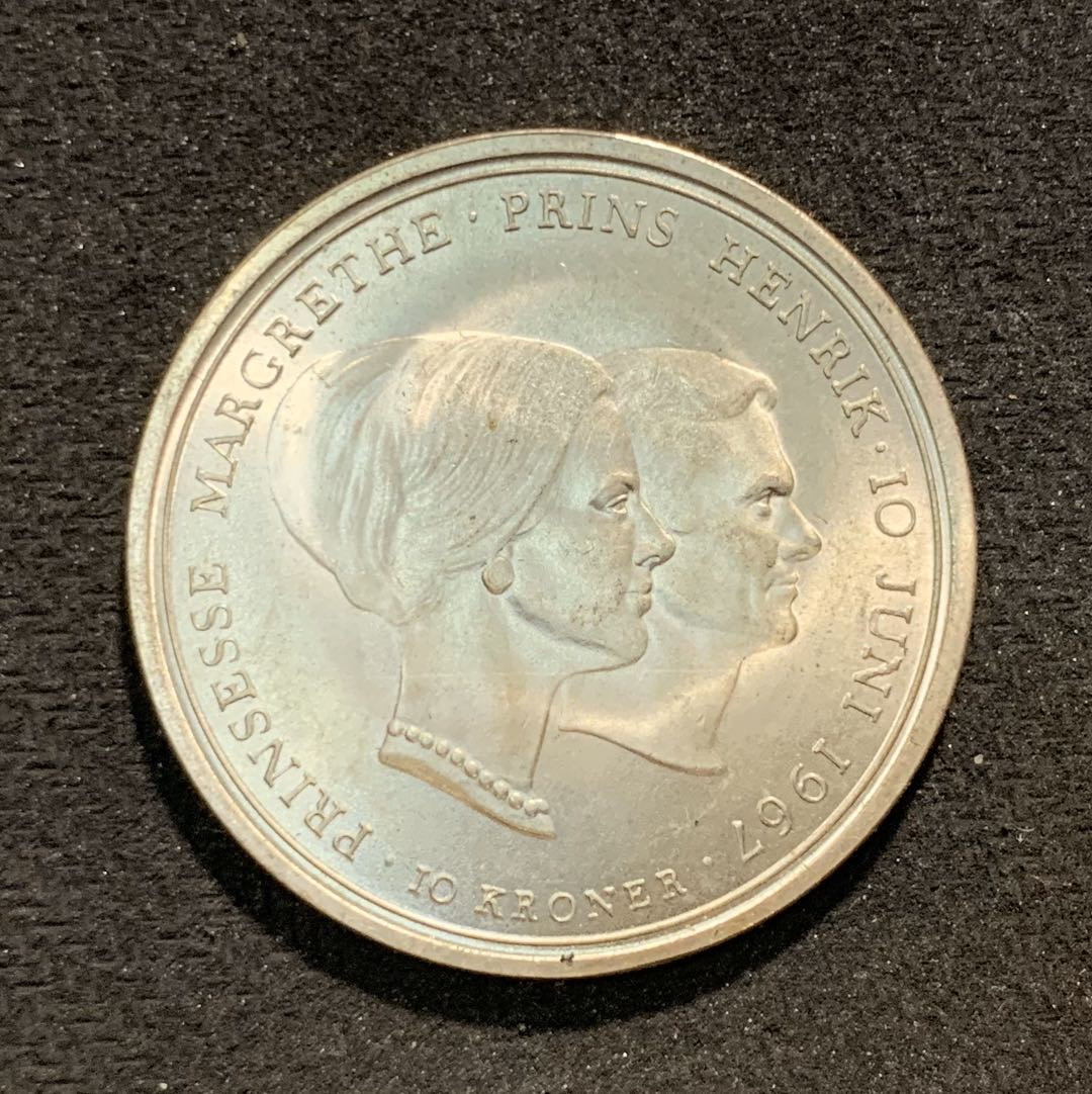 紫瑗钱币—微拍第七期   丹麦 1967年 玛格丽特大婚 10克朗 20.4克 0.8银