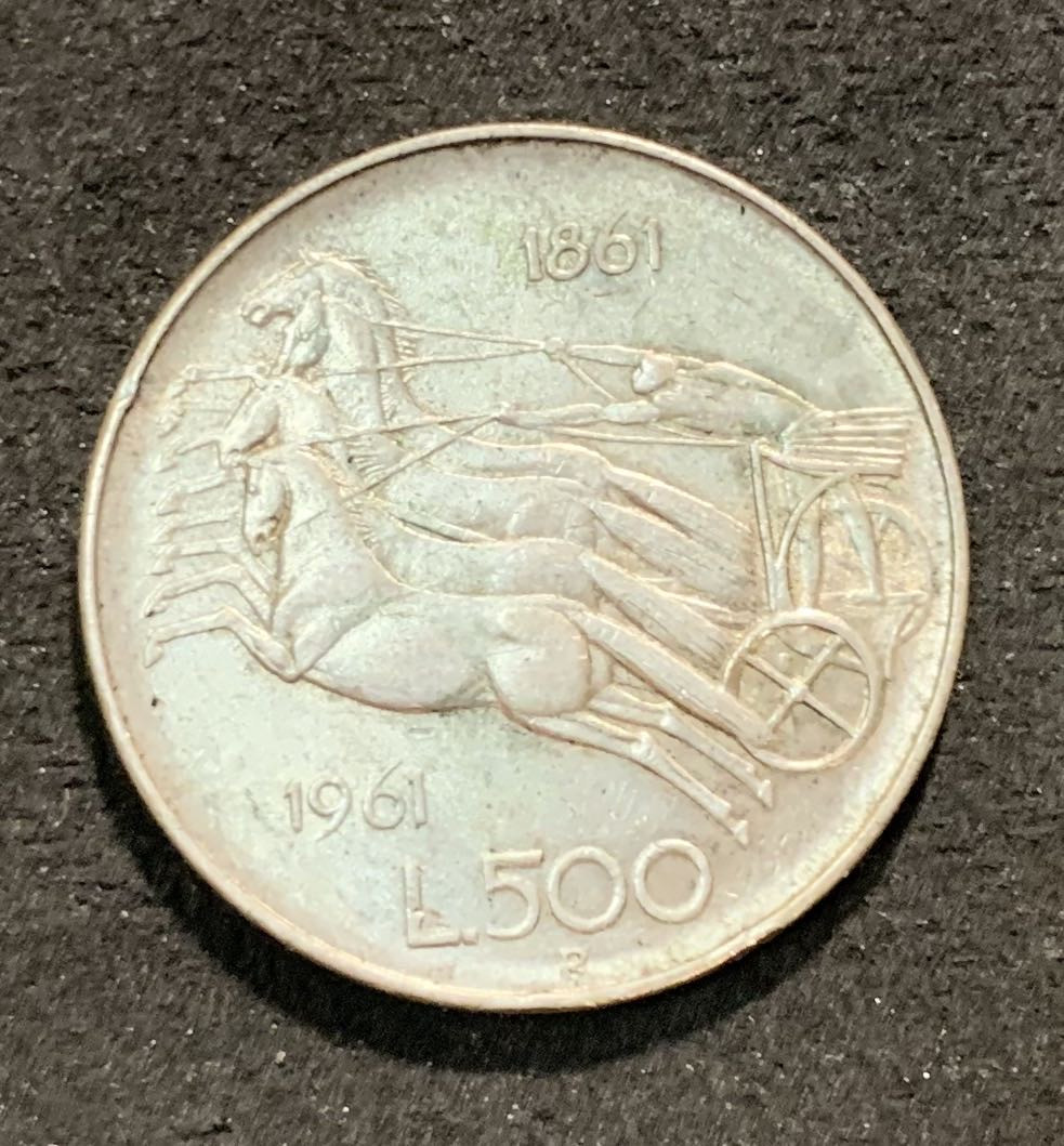 紫瑗钱币—微拍第七期   意大利 1961年 马车 500里拉 11克 0.835银