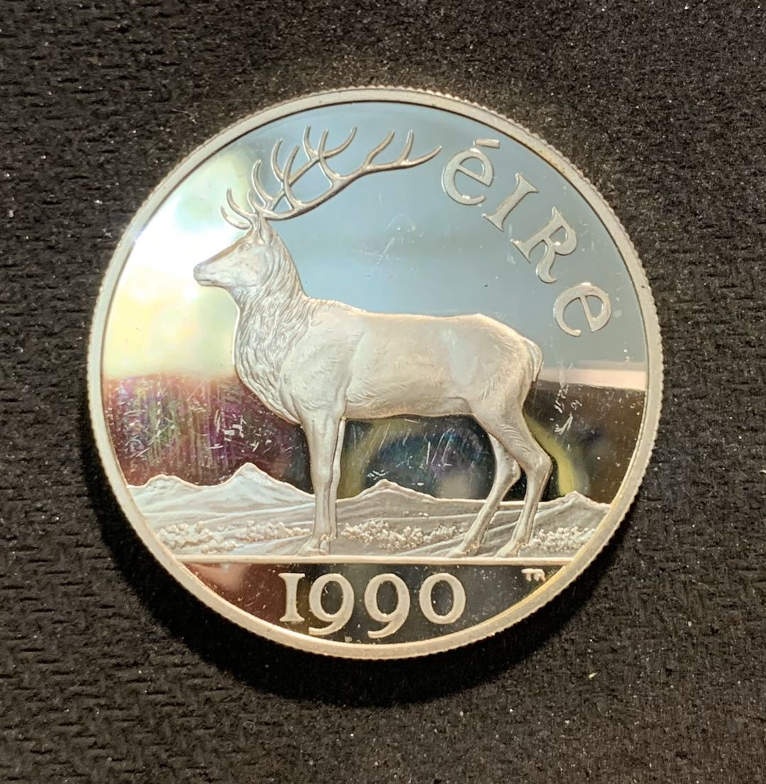 紫瑗钱币—微拍第七期   爱尔兰 1990年  驯鹿 10埃局 28.28克 0.925银