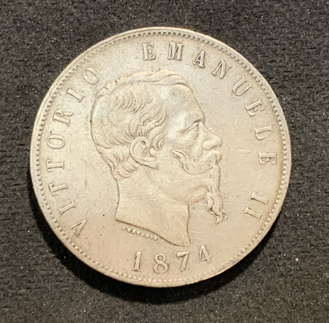 紫瑗钱币—微拍第七期   意大利 1874年 翁贝托二世 5里拉 银币 AU