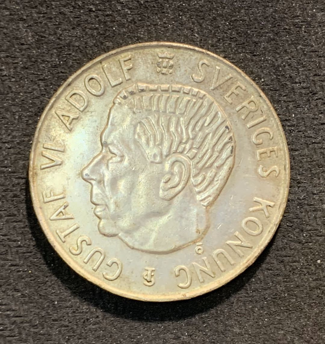 紫瑗钱币—微拍第七期   瑞典 1955年  古斯塔夫 5克朗 18克 0.4银