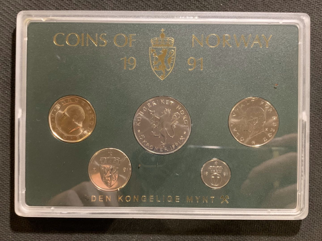 紫瑗钱币—微拍第七期   挪威 1991年 10欧尔—10克朗 5枚套 原厂盒 带纪念5克朗