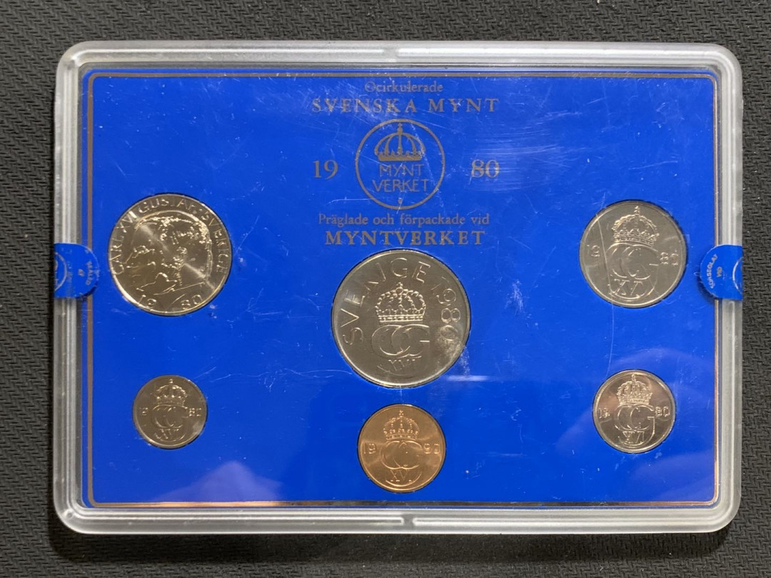 紫瑗钱币—微拍第七期   瑞典 1980年 5欧尔—5克朗 6枚套 原厂盒